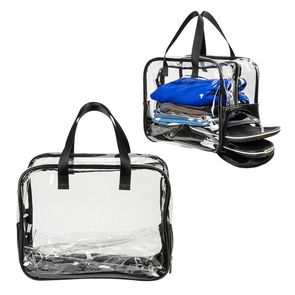 Gem Clear PVC Zippered Bag w/ Easy-Access Shoe Compartment