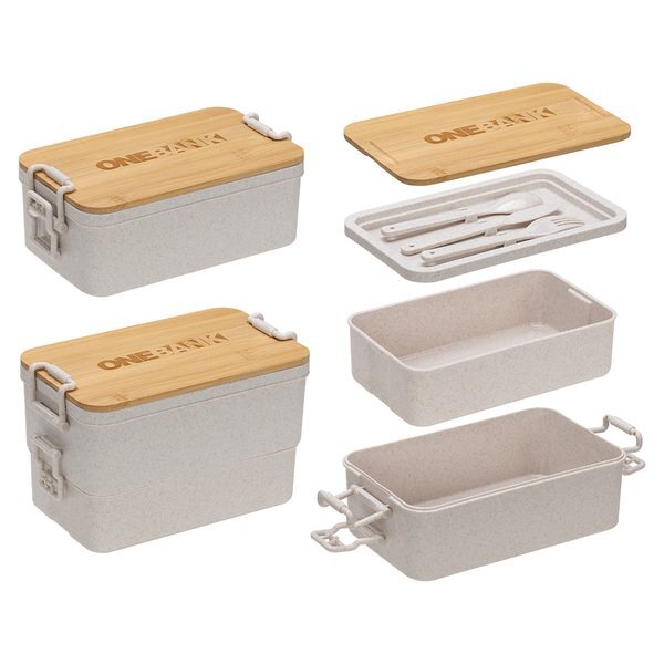Chuckwagon Stackable Lunch Box w/ Bamboo Lid & Utensils