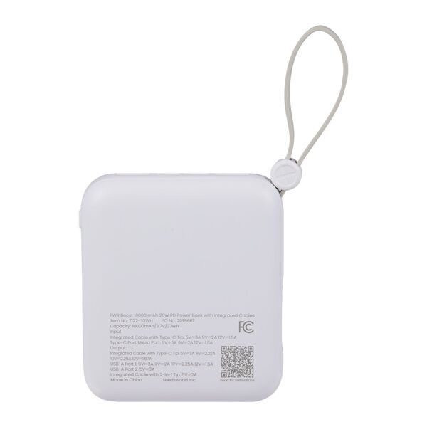 PWR Boost 20W PD Power Bank w/ Cables, 10000mAh