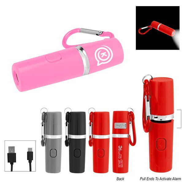 Rechargeable Portable Alarm & Flashlight w/ Carabiner Attachment