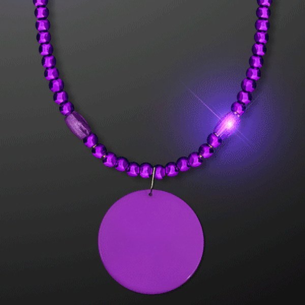 Light Up Mardi Gras Beads Necklace with Medallion