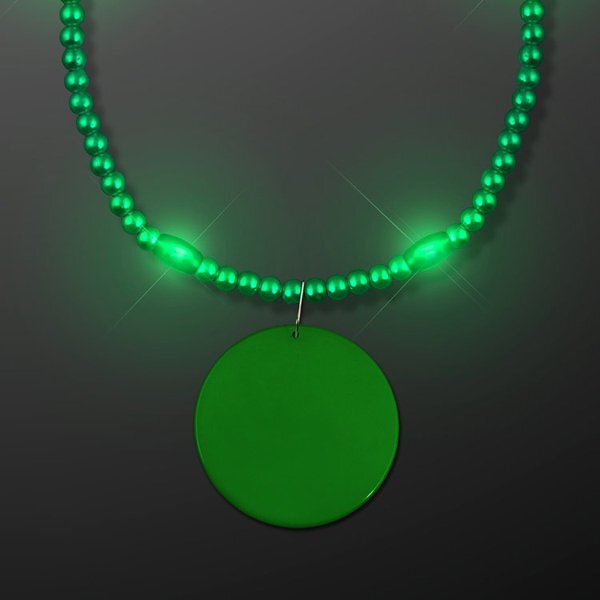 Light Up Mardi Gras Beads Necklace with Medallion