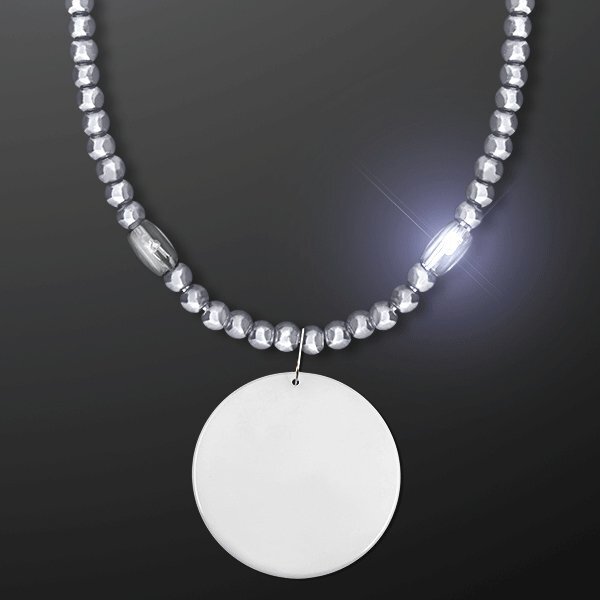 Light Up Mardi Gras Beads Necklace with Medallion
