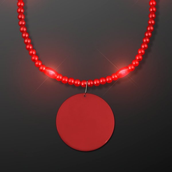Light Up Mardi Gras Beads Necklace with Medallion
