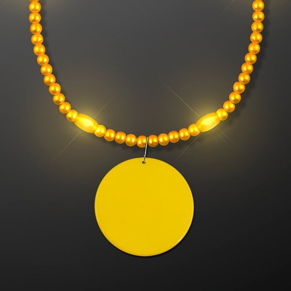 Light Up Mardi Gras Beads Necklace with Medallion