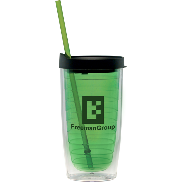 Fun Plastic Tumbler w/ Straw, 15oz., BPA Free