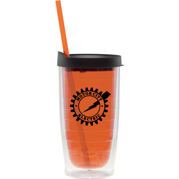 Fun Plastic Tumbler w/ Straw, 15oz., BPA Free