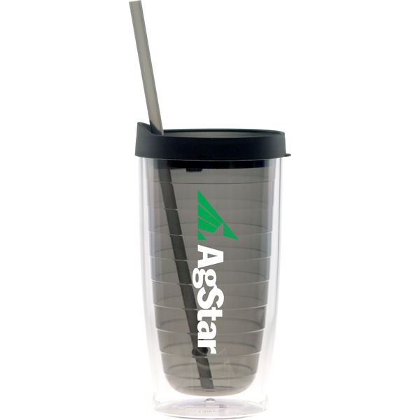 Fun Plastic Tumbler w/ Straw, 15oz., BPA Free