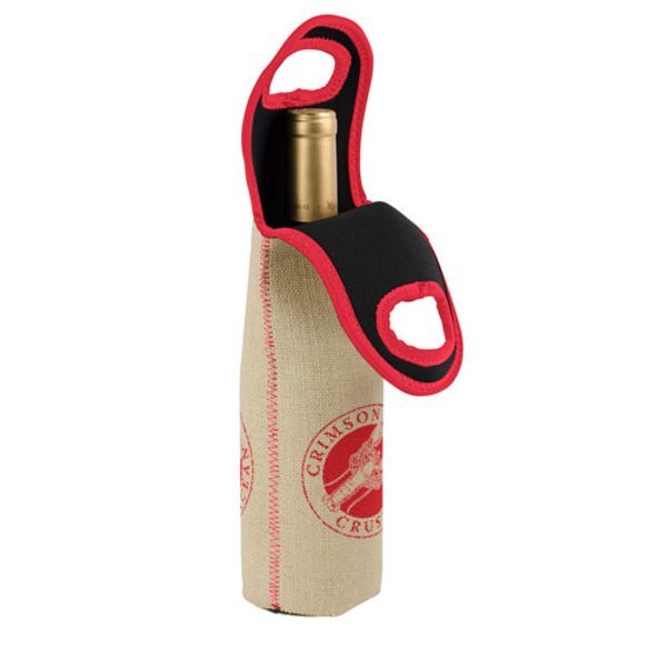 Single Bottle Burlap Neoprene Wine Tote Sleeve