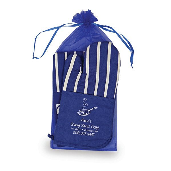 Striped Apron & Oven Mitt Combo Set