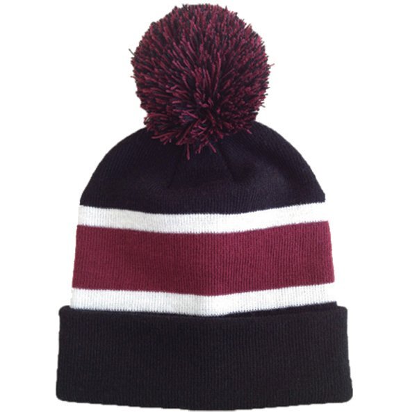 Striped Knit Beanie with Pom Top