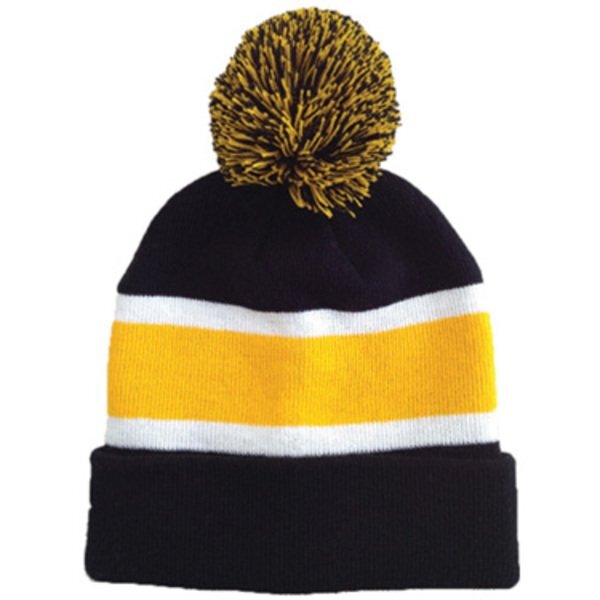 Striped Knit Beanie with Pom Top