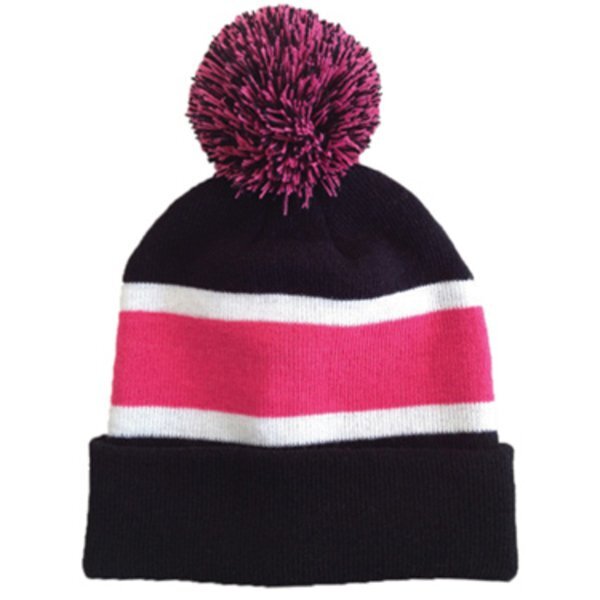 Striped Knit Beanie with Pom Top