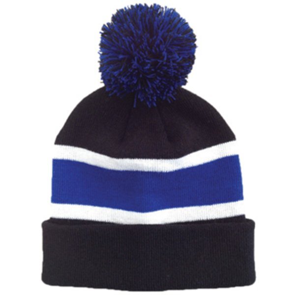 Striped Knit Beanie with Pom Top