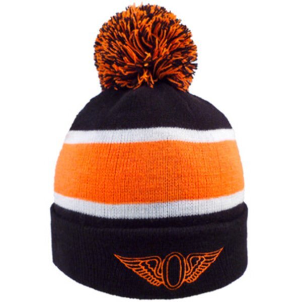 Striped Knit Beanie with Pom Top