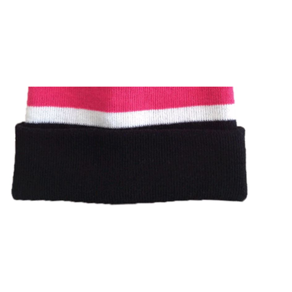 Striped Knit Beanie with Pom Top
