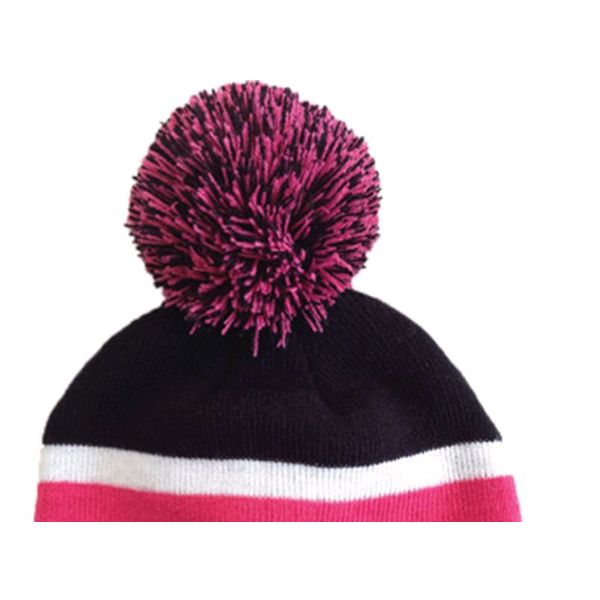 Striped Knit Beanie with Pom Top