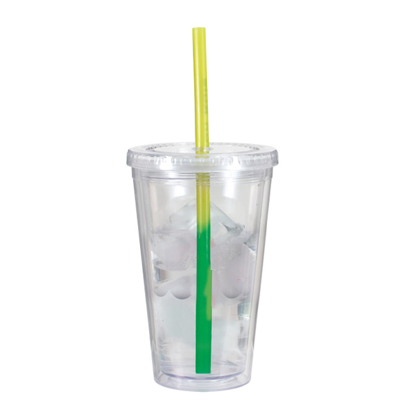 Dynamic Acrylic Tumbler w/ Mood Color Changing Straw, 16oz., BPA Free