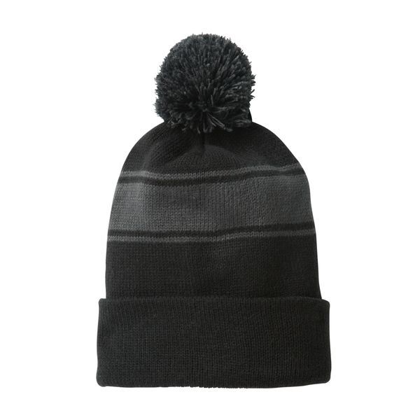 Sport-Tek® Stripe Pom Pom Beanie