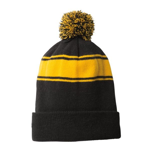 Sport-Tek® Stripe Pom Pom Beanie