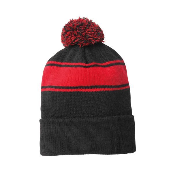 Sport-Tek® Stripe Pom Pom Beanie