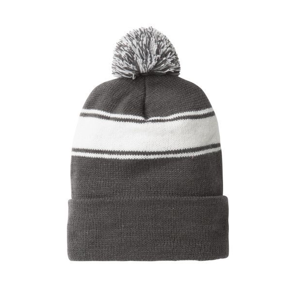 Sport-Tek® Stripe Pom Pom Beanie