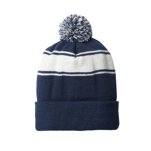 Sport-Tek® Stripe Pom Pom Beanie