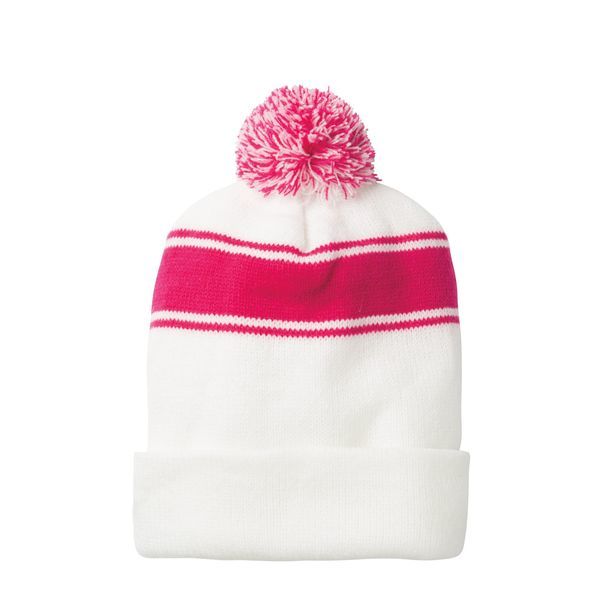 Sport-Tek® Stripe Pom Pom Beanie