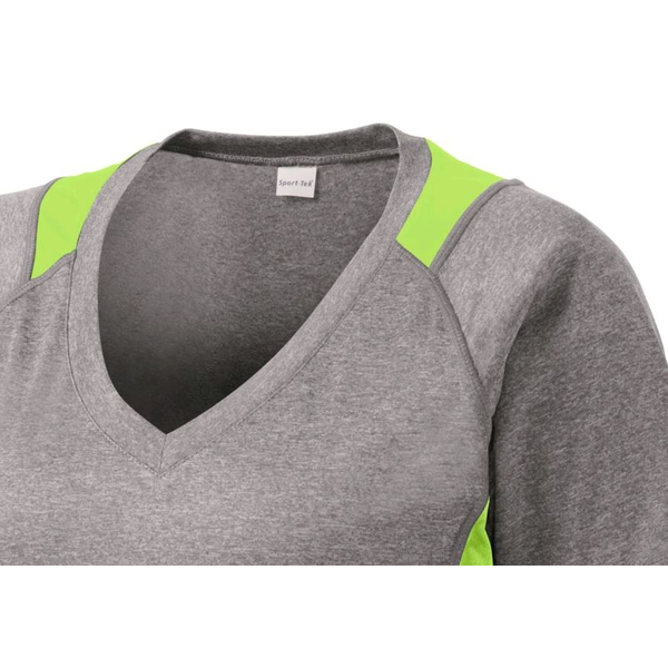 Sport-Tek® Heather Colorblock Contender™ Ladies' V-Neck Performance Tee