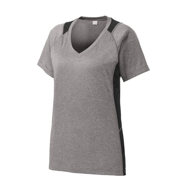 Sport-Tek® Heather Colorblock Contender™ Ladies' V-Neck Performance Tee