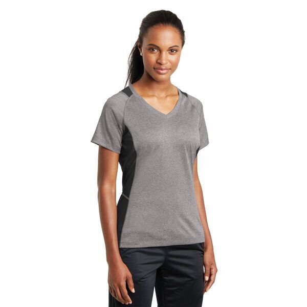 Sport-Tek® Heather Colorblock Contender™ Ladies' V-Neck Performance Tee