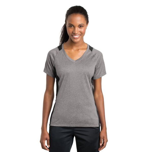Sport-Tek® Heather Colorblock Contender™ Ladies' V-Neck Performance Tee