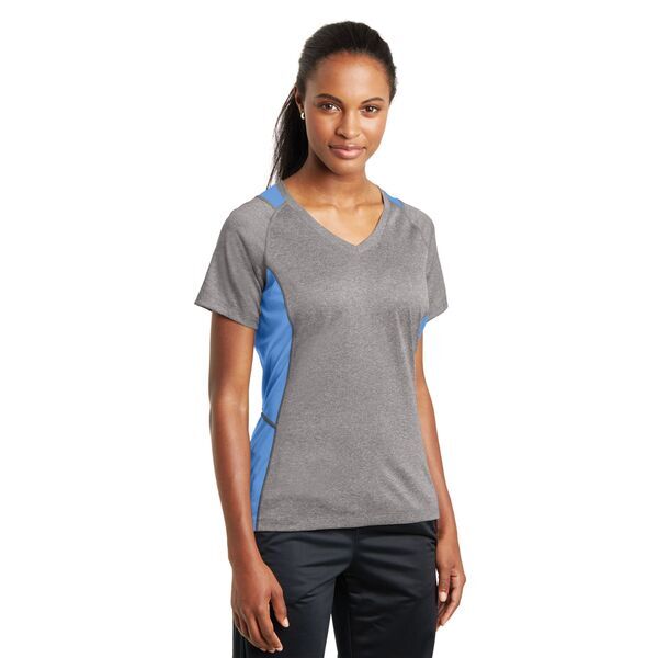 Sport-Tek® Heather Colorblock Contender™ Ladies' V-Neck Performance Tee
