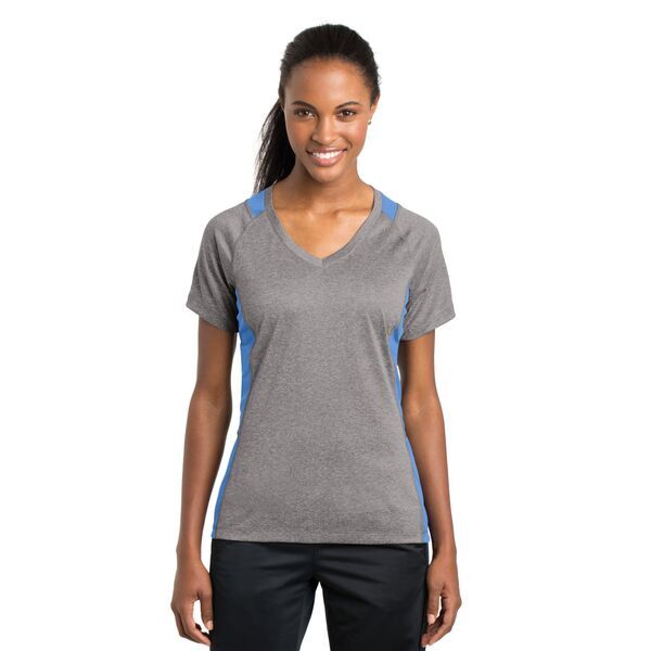 Sport-Tek® Heather Colorblock Contender™ Ladies' V-Neck Performance Tee