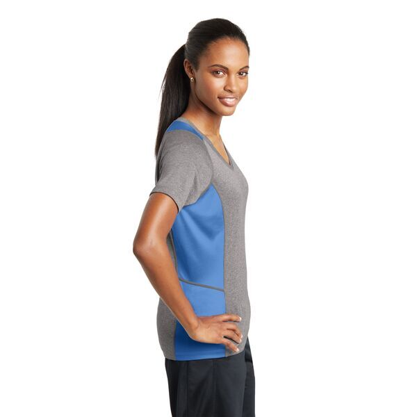 Sport-Tek® Heather Colorblock Contender™ Ladies' V-Neck Performance Tee