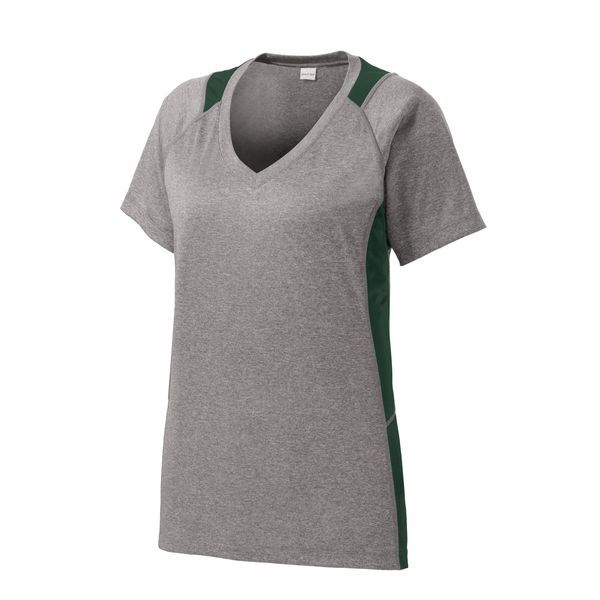 Sport-Tek® Heather Colorblock Contender™ Ladies' V-Neck Performance Tee