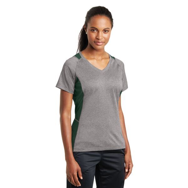 Sport-Tek® Heather Colorblock Contender™ Ladies' V-Neck Performance Tee