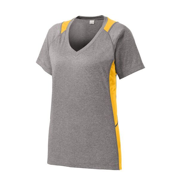 Sport-Tek® Heather Colorblock Contender™ Ladies' V-Neck Performance Tee