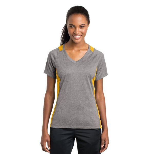 Sport-Tek® Heather Colorblock Contender™ Ladies' V-Neck Performance Tee