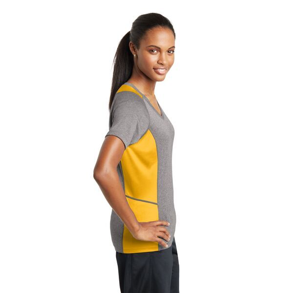 Sport-Tek® Heather Colorblock Contender™ Ladies' V-Neck Performance Tee