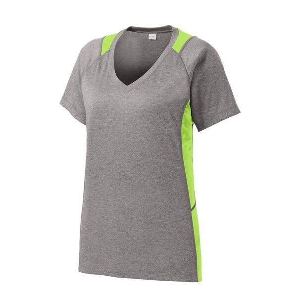 Sport-Tek® Heather Colorblock Contender™ Ladies' V-Neck Performance Tee