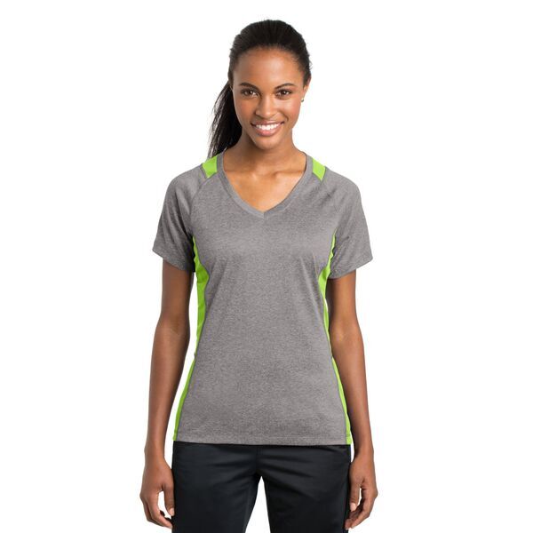 Sport-Tek® Heather Colorblock Contender™ Ladies' V-Neck Performance Tee