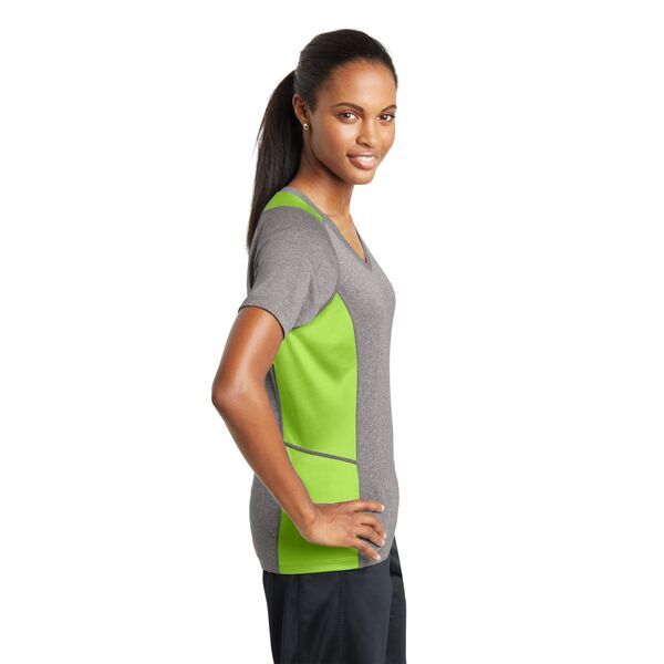 Sport-Tek® Heather Colorblock Contender™ Ladies' V-Neck Performance Tee