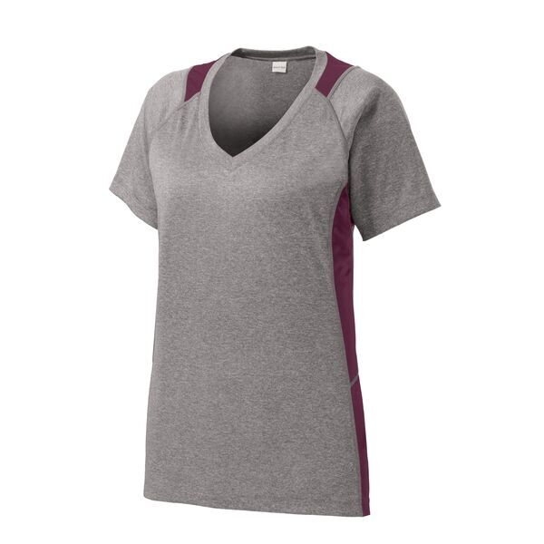 Sport-Tek® Heather Colorblock Contender™ Ladies' V-Neck Performance Tee