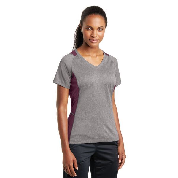 Sport-Tek® Heather Colorblock Contender™ Ladies' V-Neck Performance Tee