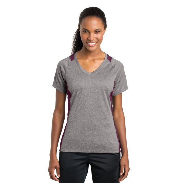 Sport-Tek® Heather Colorblock Contender™ Ladies' V-Neck Performance Tee