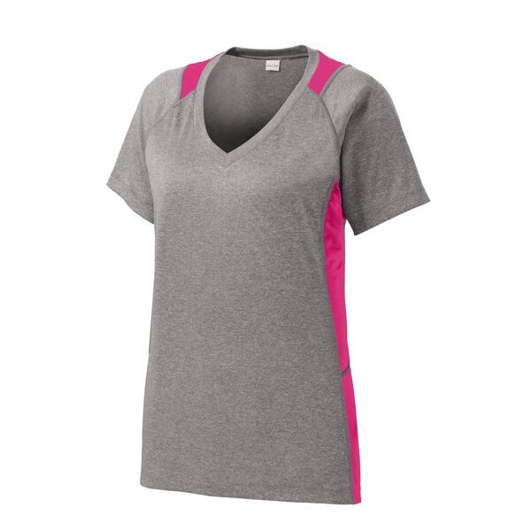 Sport-Tek® Heather Colorblock Contender™ Ladies' V-Neck Performance Tee