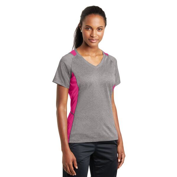 Sport-Tek® Heather Colorblock Contender™ Ladies' V-Neck Performance Tee