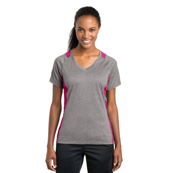 Sport-Tek® Heather Colorblock Contender™ Ladies' V-Neck Performance Tee