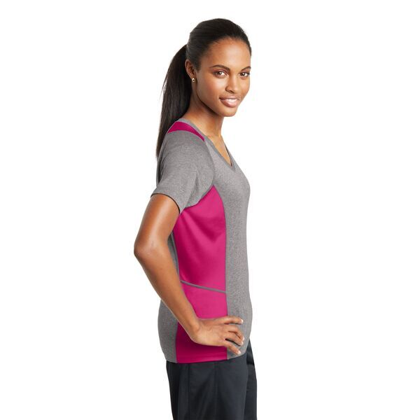 Sport-Tek® Heather Colorblock Contender™ Ladies' V-Neck Performance Tee